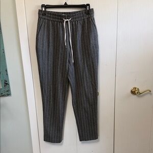 Pinstripe Gray Straight-Leg Drawstring Pants